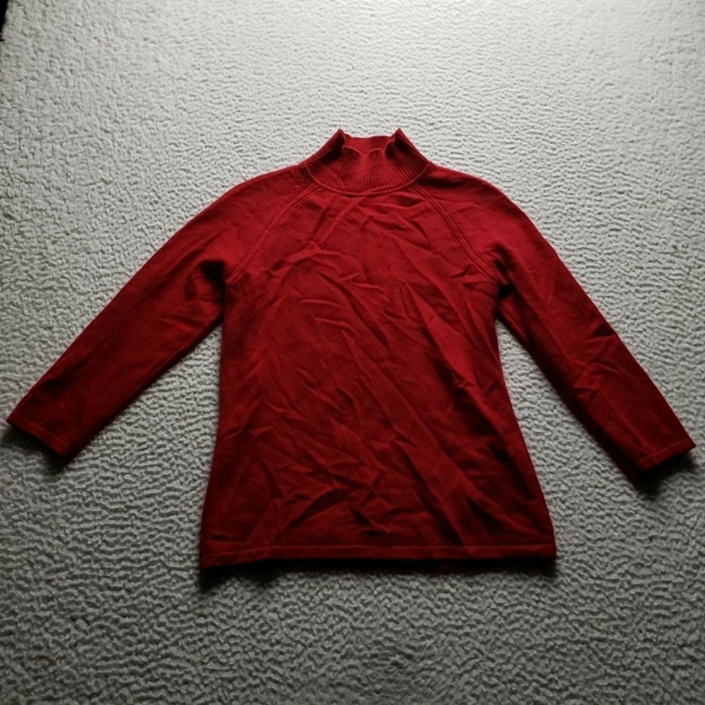 Caslon Sweater Womens Medium Red Mock Neck Long Sleeve Cashmere Knit Pullover